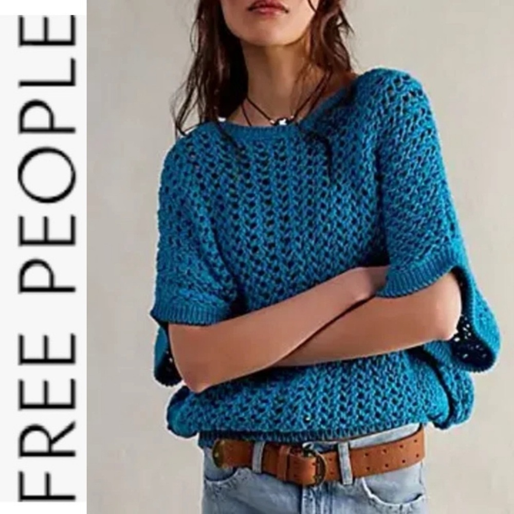 NWT Free People We The Free Ocean Palace Sophia Sweater Tee Top teal xs,s